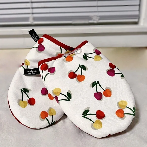 Kate Spade Red and White Cherry Oven Mitts - Picture 2 of 4